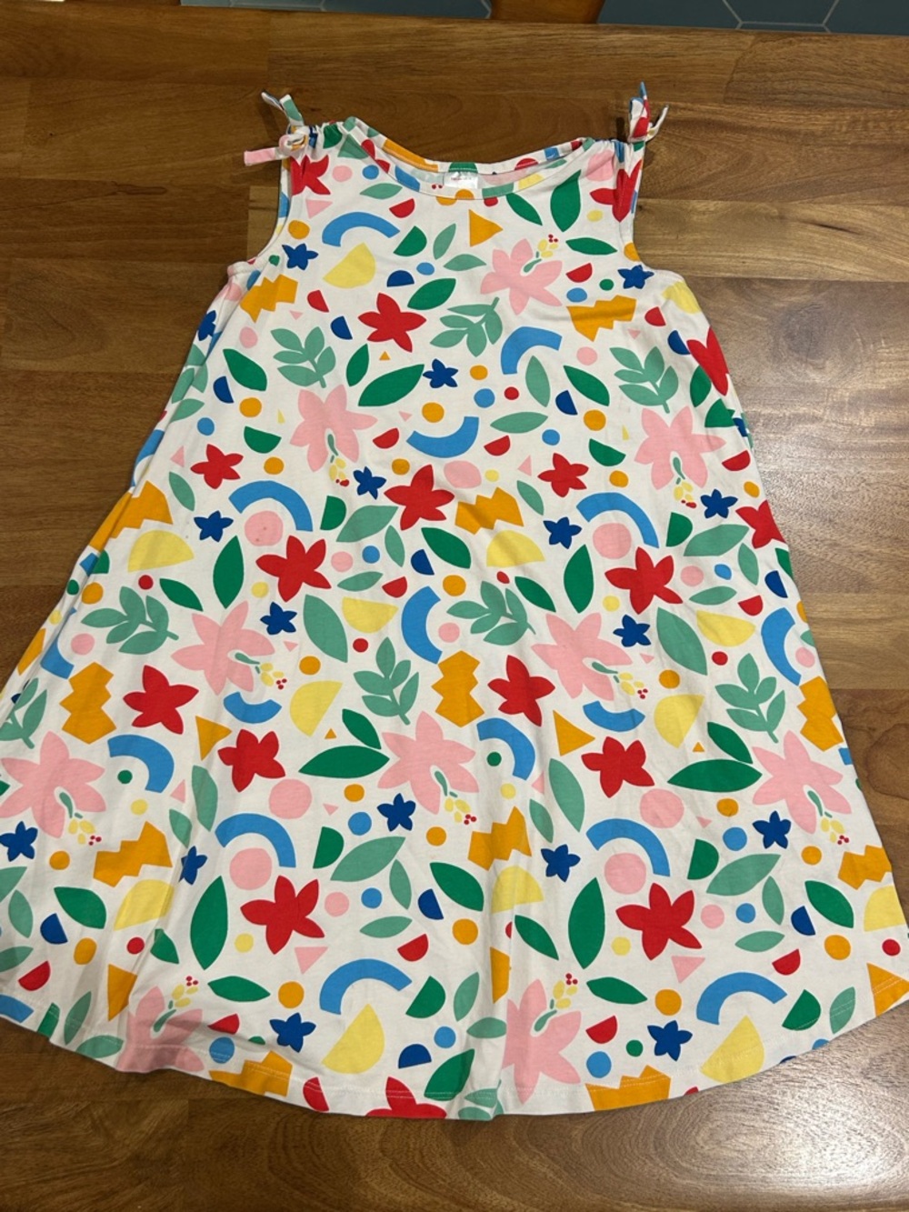 Hanna Andersson Girls Colorful Floral & Leaf Print Flowy Cotton Sundress Sz. 150
